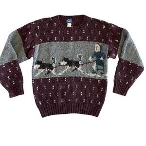 WOOLRICH Vintage 100% Wool Sweater Sled Dog Eskimo Pullover Burgundy